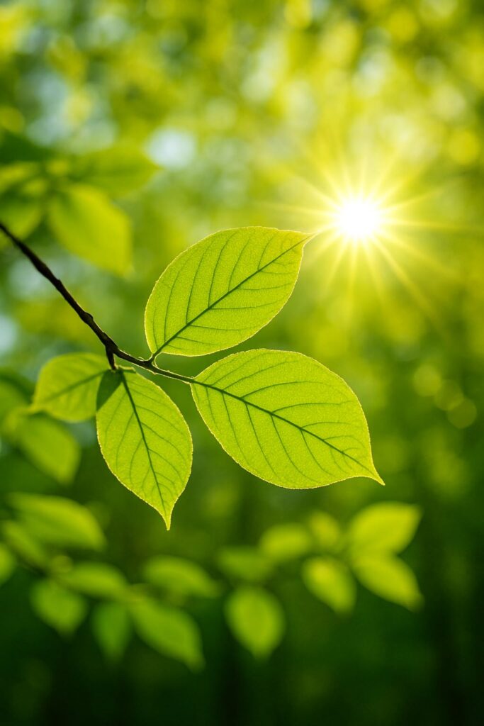 Foto Blatt und Sonnenstrahlen erstellt mit ChatGPT